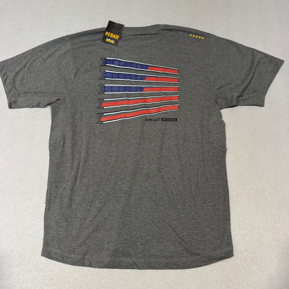 Ariat Rebar Workman Beams T-Shirt Mens Small Grey I-Beam Flag Pocket 10054431